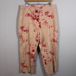 Vintage Women's Linen Coastal Grandma Beachy Pants Tan Red Pink Plus Size 20